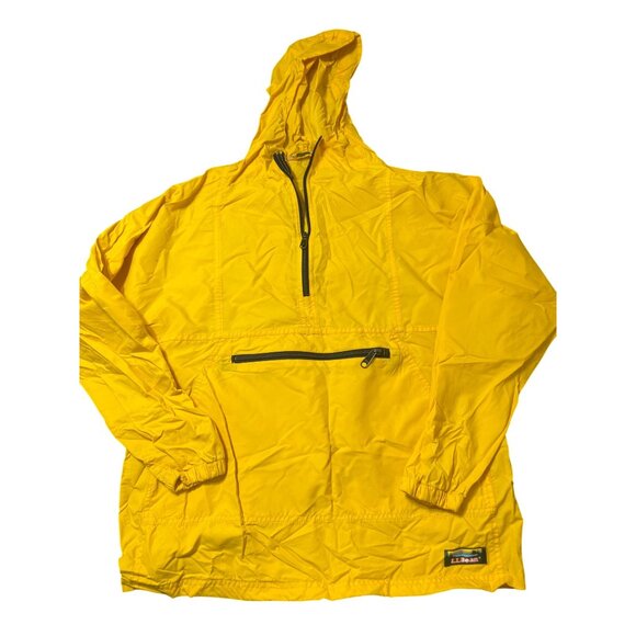 Vintage 90s LL Bean Yellow Windbreaker Rain Jacket Pullover Hood Pocket USA Sz S - Picture 1 of 5